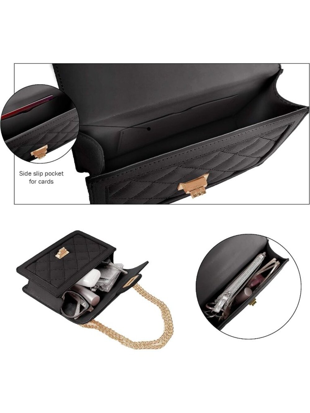 〽️Women's Black Wallet Purse Quilted Mini Small Shoulder Crossbody Party Bags - Picture 6 of 6
